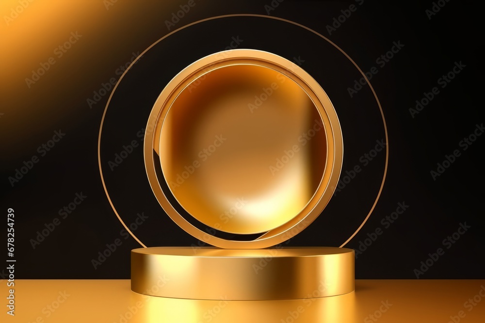 Abstract shiny color gold Circle Frame and Podium design element. Generative AI