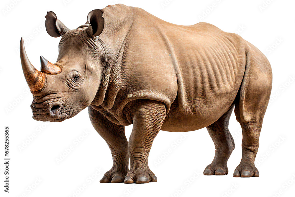 White Rhinoceros isolated on a transparent background. Animal left-side view portrait. White Rhinoceros isolated on a transparent background. Animal left-side view portrait.