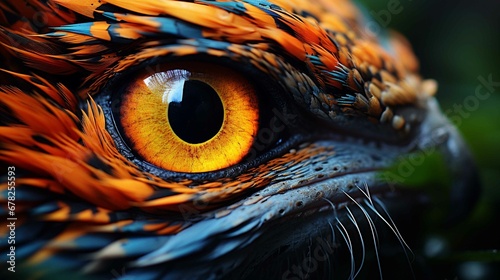 Close up of bird eyes looking at camera with stunning colors