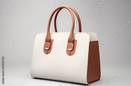 A white chic and sophisticated 3D rendered handbag, showcasing minimalist elegance against a clean background. Generative AI.