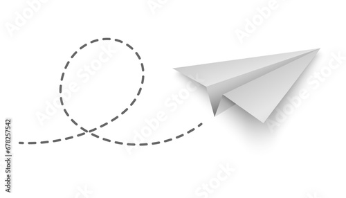 Origami plane with dash line track, vector illustration