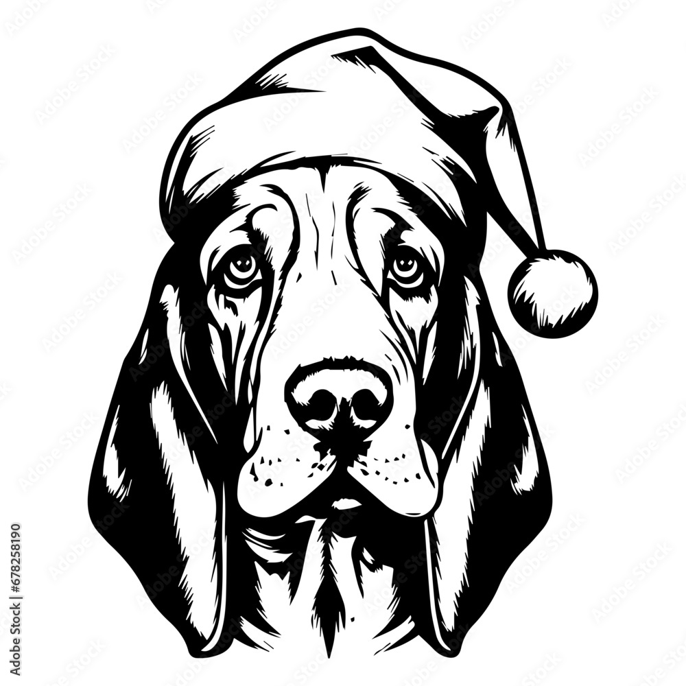 Cute basset hound Dog wearing Santa hat head, Christmas illustration, Generative AI. Cute basset hound Dog wearing Santa hat head, Christmas illustration, Generative AI.