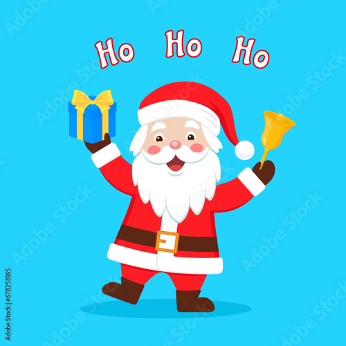 Cute Santa Claus with gift. Color vector illustration in cartoon flat style.