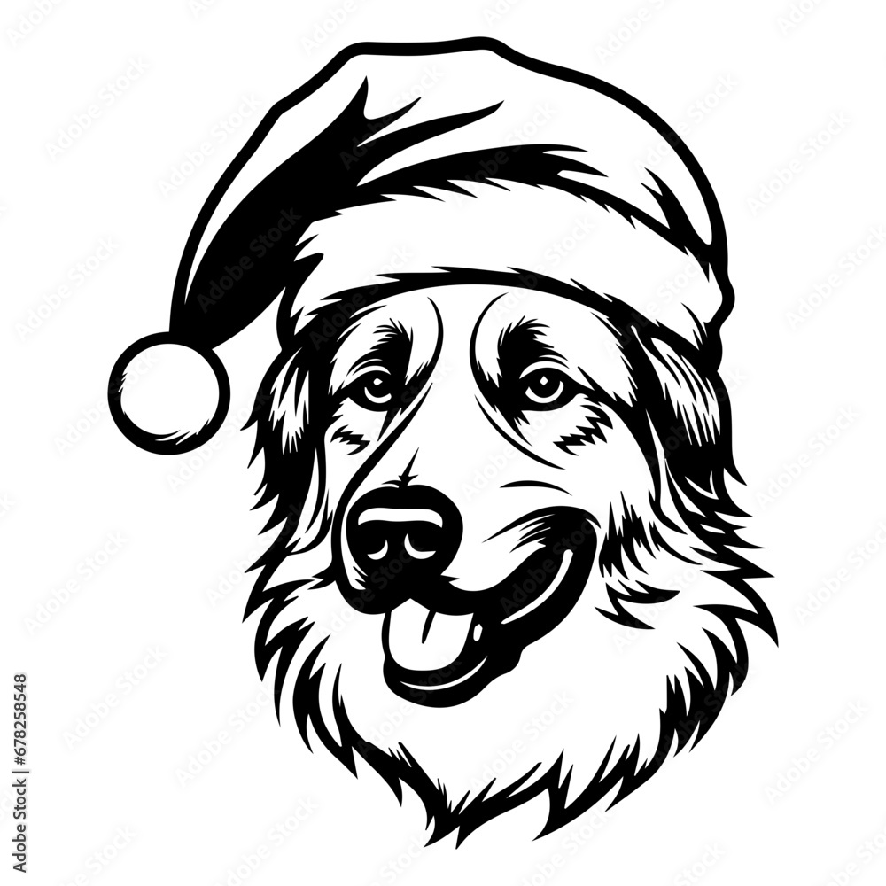 Cute belgian shepherd Dog wearing Santa hat head, Christmas illustration, Generative AI.