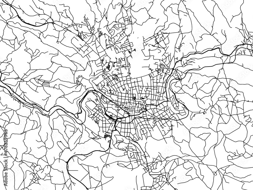 Vector road map of the city of Jablonec nad Nisou in the Czech Republic with black roads on a white background.
