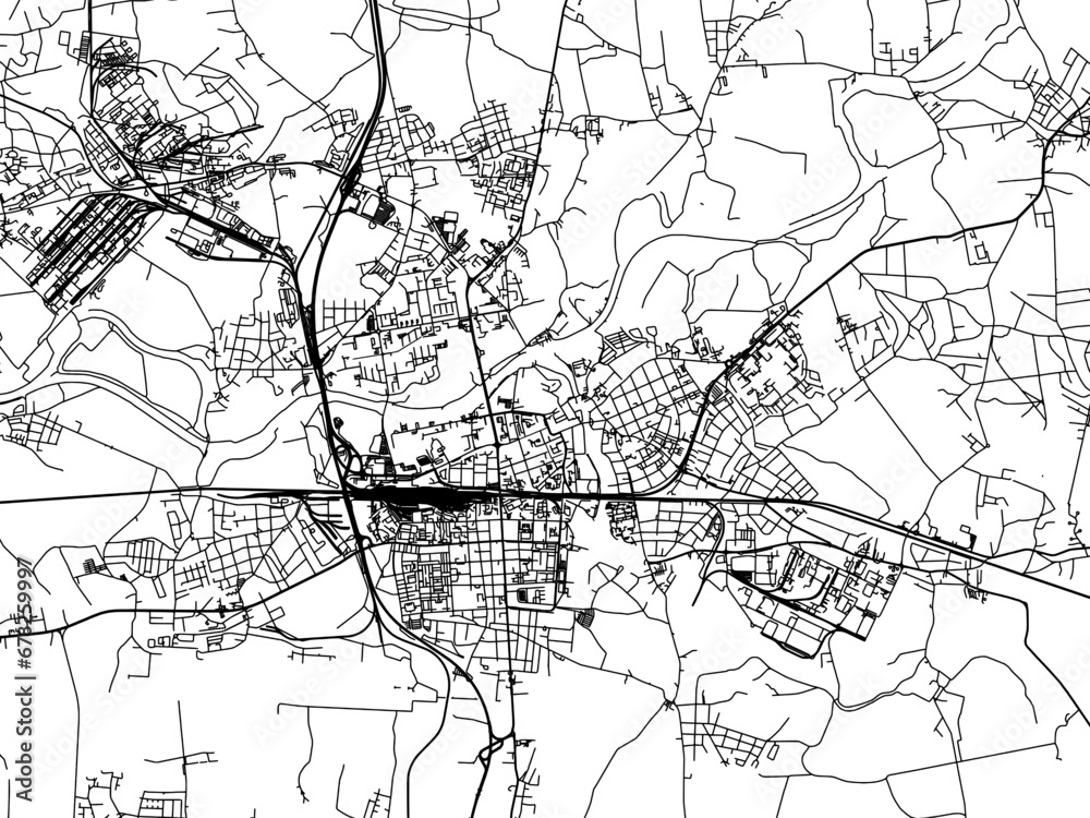 Vector road map of the city of Pardubice in the Czech Republic with black roads on a white background.