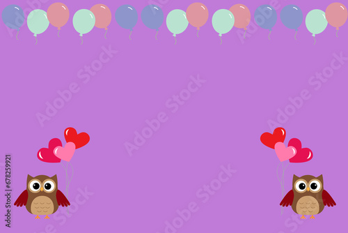Fototapeta Naklejka Na Ścianę i Meble -  cute background balloons and owls on purple background