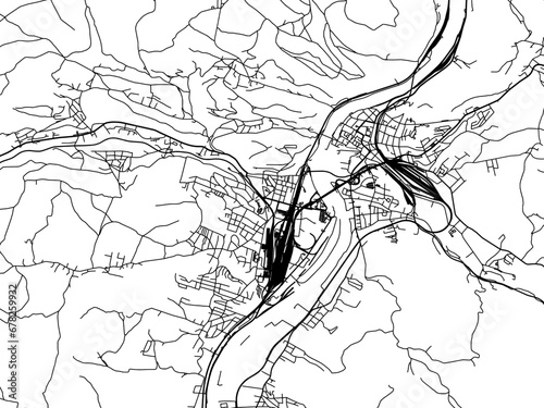 Vector road map of the city of Decin in the Czech Republic with black roads on a white background.