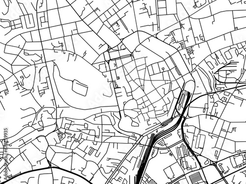 Vector road map of the city of Brno center in the Czech Republic with black roads on a white background.