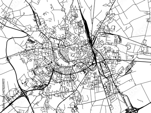 Vector road map of the city of Olomouc in the Czech Republic with black roads on a white background.