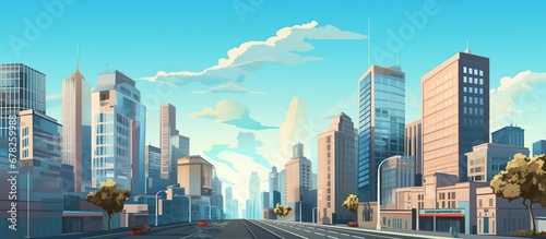 Rendering modern cityscape buildings with blue sky. AI generated image