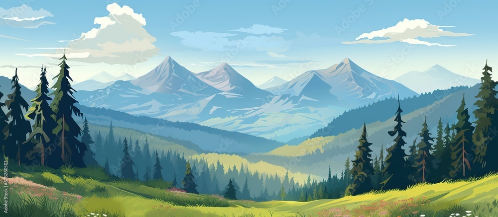 Mountain with pines forest with blue sky landscape