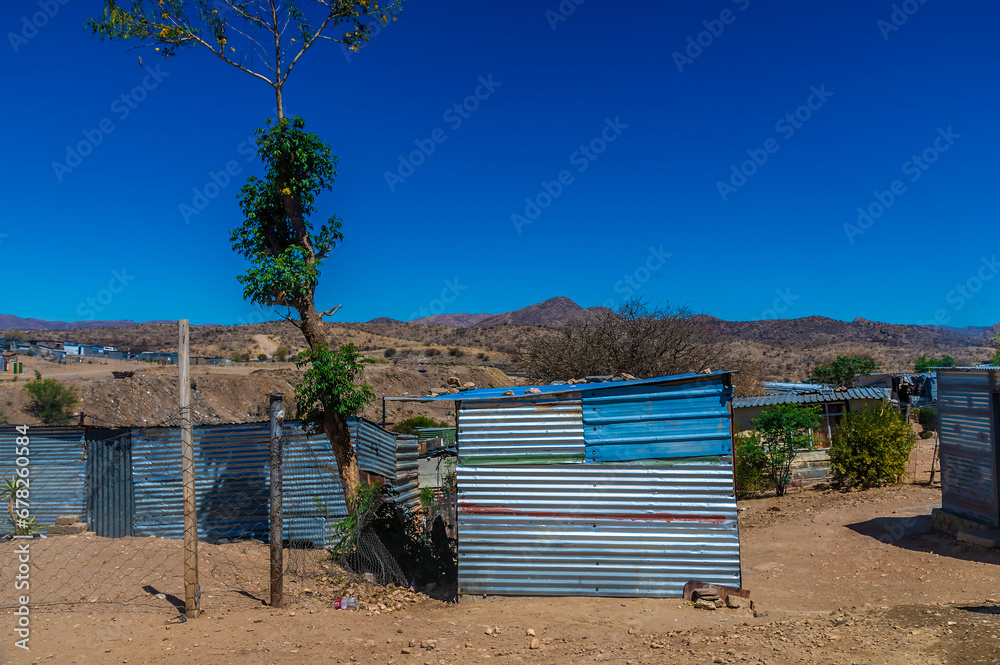 A view on the edge of an informal settlement in Windhoek, Namibia in the dry season