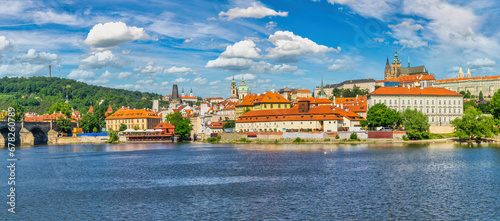 Prague Czech Republic, panorama city skyline at Charles Bridge Vltava River and Prague Castle, Czechia