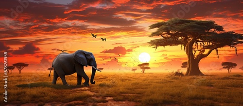 Big Elephant on the plains of the Africa savanna. AI generated image