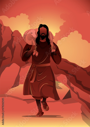 Jesus Christ as a shepherd vector illustration