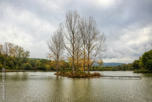 Gloomy autumn day over a lake © Wirestock