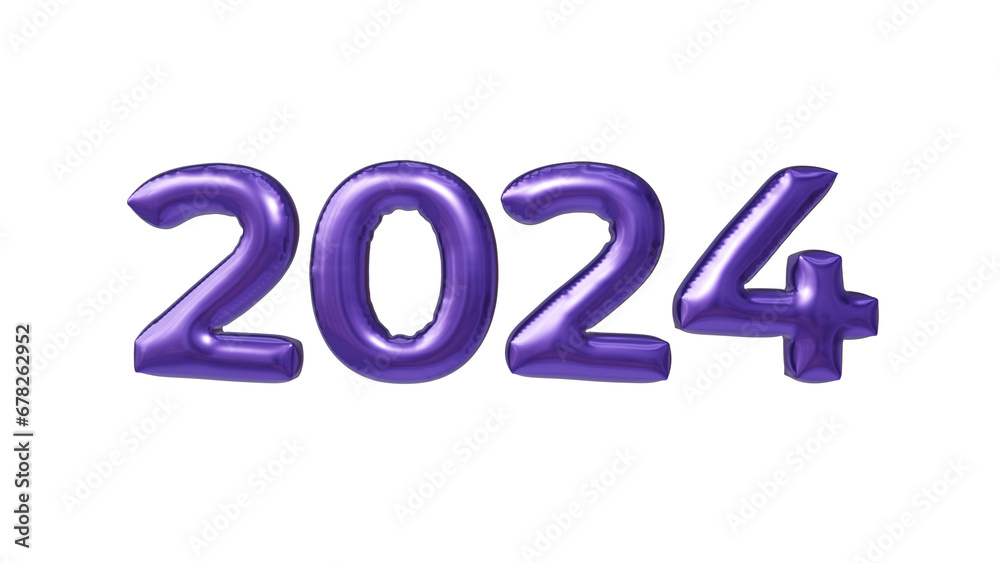 purple balloons happy new year 2024, 3d render new year 2024 illustration purple balloons happy new year 2024, 3d render new year 2024 illustration