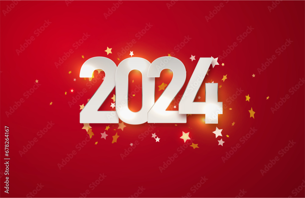 Happy new year 2024 design illustration of paper numbers on red background. Simple design happy new year 2024. Vector Happy new year 2024 design illustration of paper numbers on red background. Simple design happy new year 2024. Vector