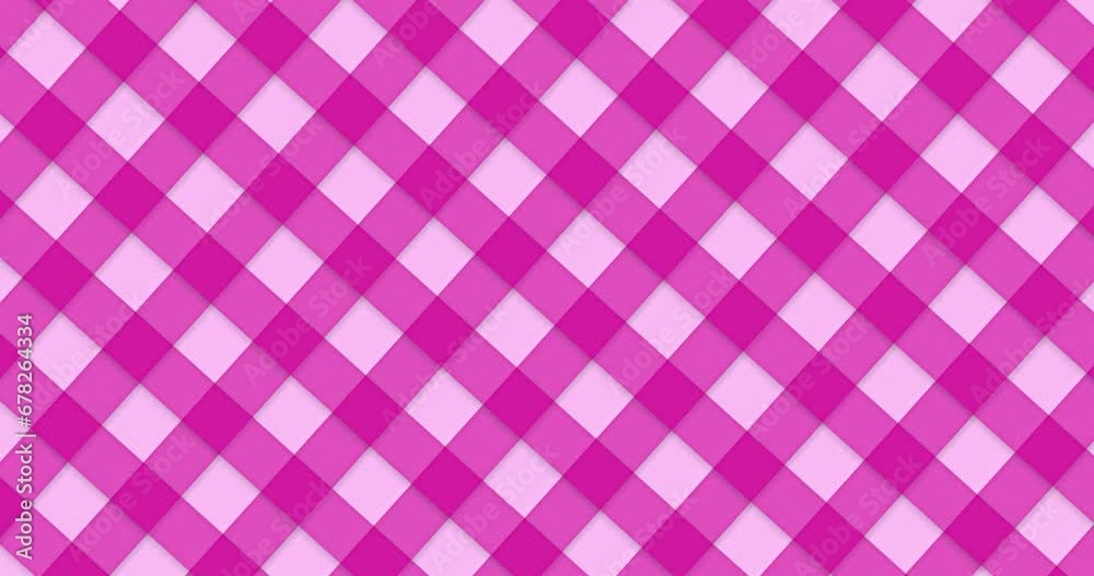 Seamless looped animated parrot Pink color check Gingham pattern moving diagonally. Abstract flat motion graphics background.