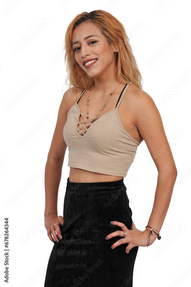 Vertical shot of a beautiful young sexy woman in a dress on a white background Vertical shot of a beautiful young sexy woman in a dress on a white background