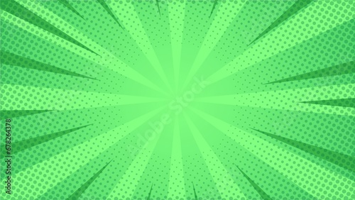 Retro comic pop art green background with stripes and with dots