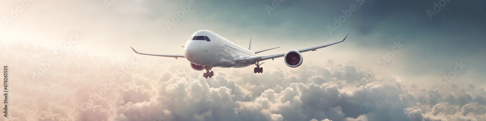 Fototapeta premium Airplane in the sky and empty space for design