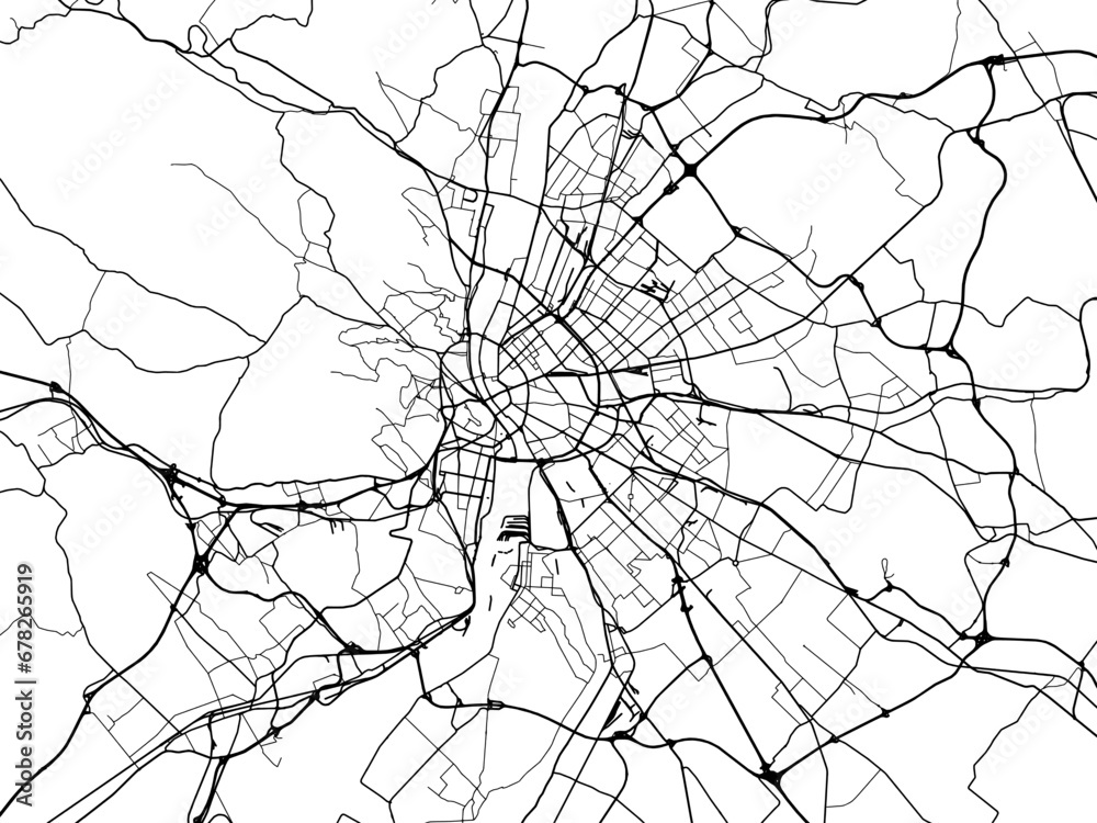 Vector road map of the city of Budapest in Hungary with black roads on a white background.