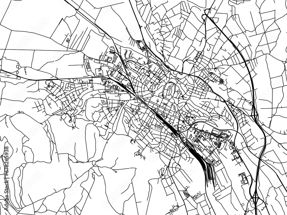 Fototapeta premium Vector road map of the city of Sopron in Hungary with black roads on a white background.