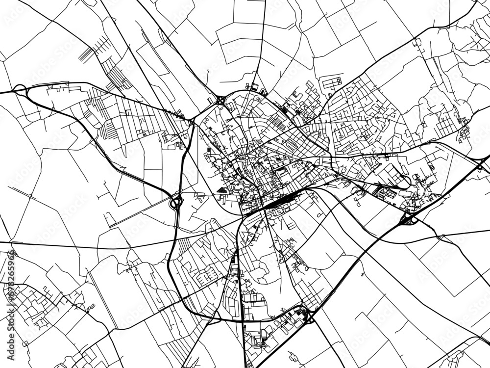Obraz premium Vector road map of the city of Szekesfehervar in Hungary with black roads on a white background.