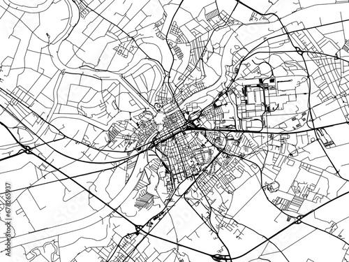 Vector road map of the city of Gyor in Hungary with black roads on a white background.