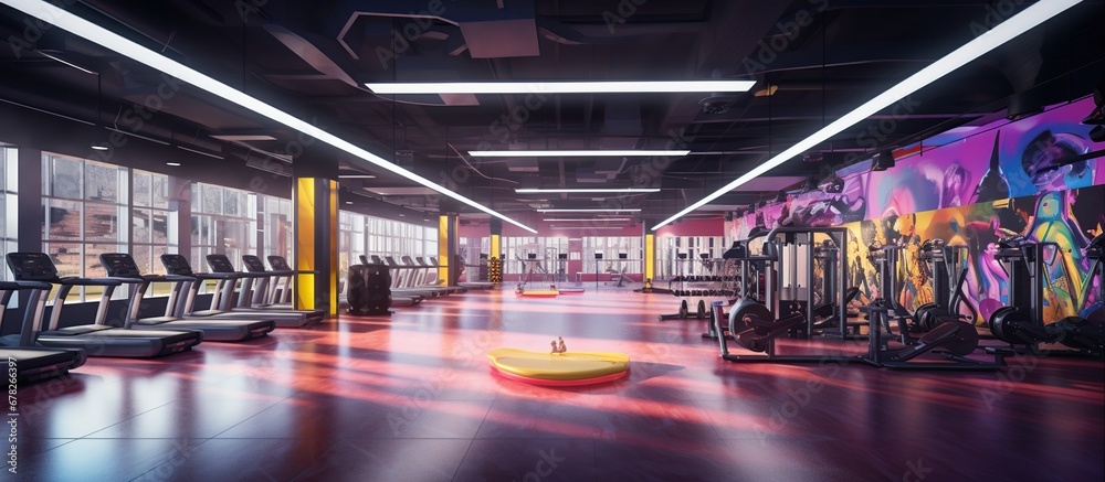 Modern futuristic design of Fitness sport center indoor view