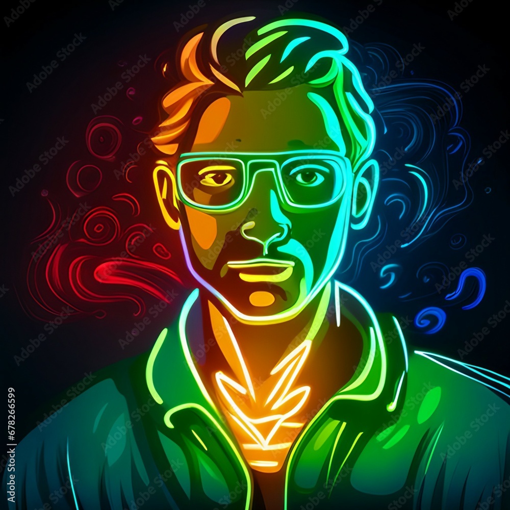 Man with glasses in neon lights