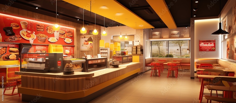 Fast food restaurant, shop store interior view - obrazy, fototapety, plakaty 
