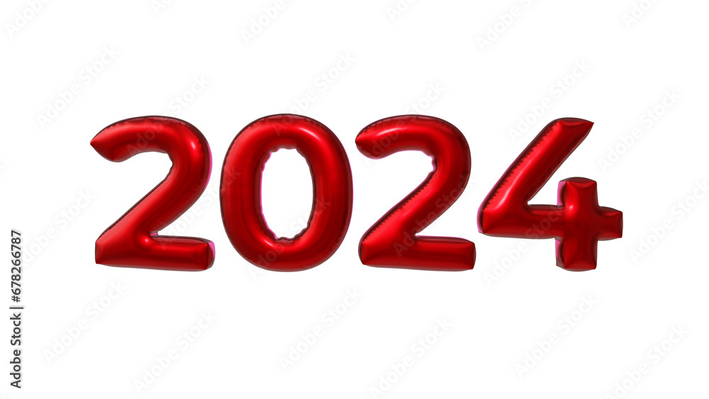 red balloons happy new year 2024, 3d render new year 2024 illustration red balloons happy new year 2024, 3d render new year 2024 illustration