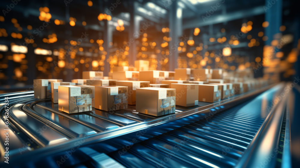 Organized Modern logistic Warehouse Interior with Stacked Pallets, Forklifter and Boxes Organized Modern logistic Warehouse Interior with Stacked Pallets, Forklifter and Boxes