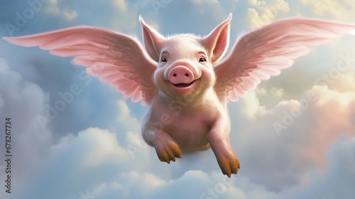 Character Animated pig airborne winged whimsical.Generative AI