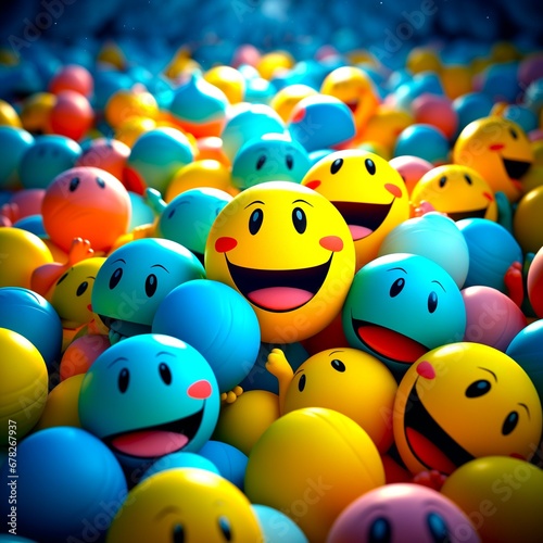 Colorful composition of happy smiling balls background. Generative AI