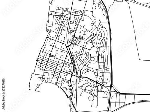 Vector road map of the city of Acre in Israel with black roads on a white background.