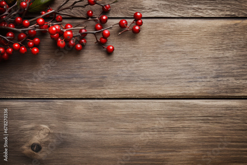 Red Berries on a Rustic Wooden Table