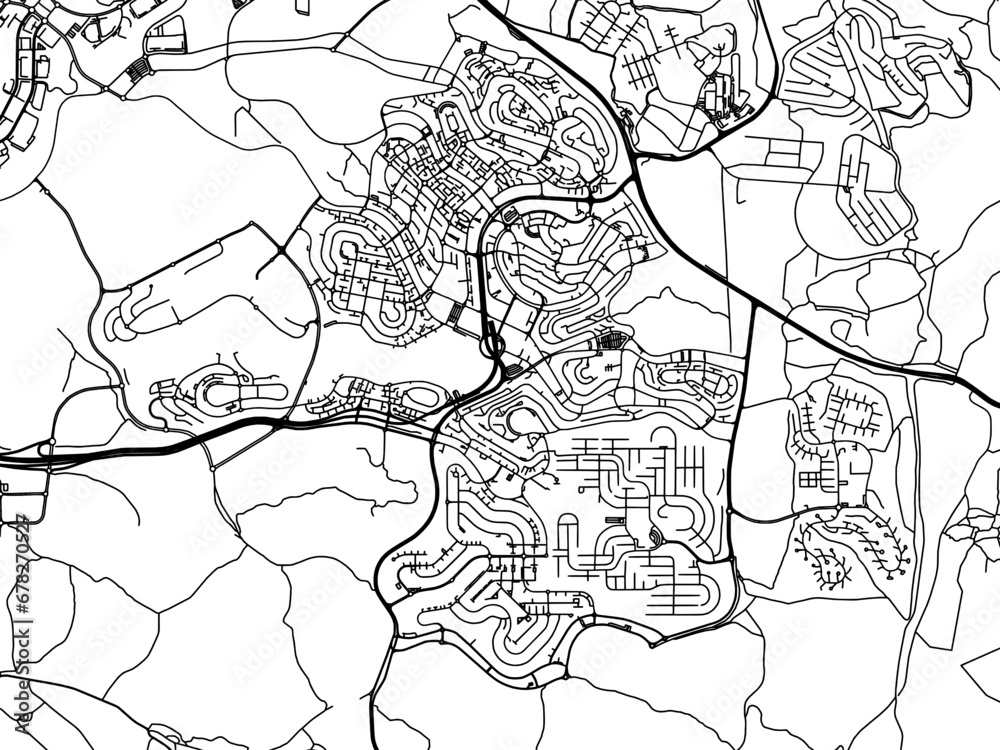 Vector road map of the city of Modi'in in Israel with black roads on a white background.