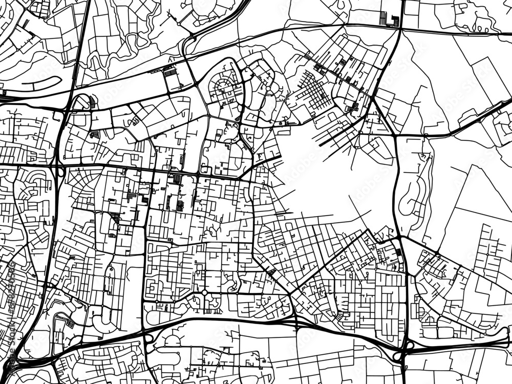 Vector road map of the city of Petah Tiqwa in Israel with black roads on a white background.