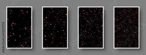 Set of black paper mockup cards with small colorful rough dots. Made for invitation, web pages, apps, party flyer, simple web design