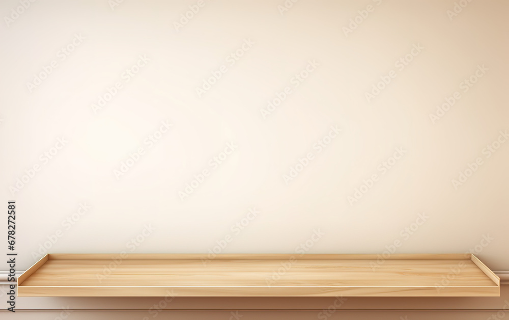 Sencillo fondo beige con un estante de madera y alguna decoración para presentación. Vertical y horizontal. Sencillo fondo beige con un estante de madera y alguna decoración para presentación. Vertical y horizontal.