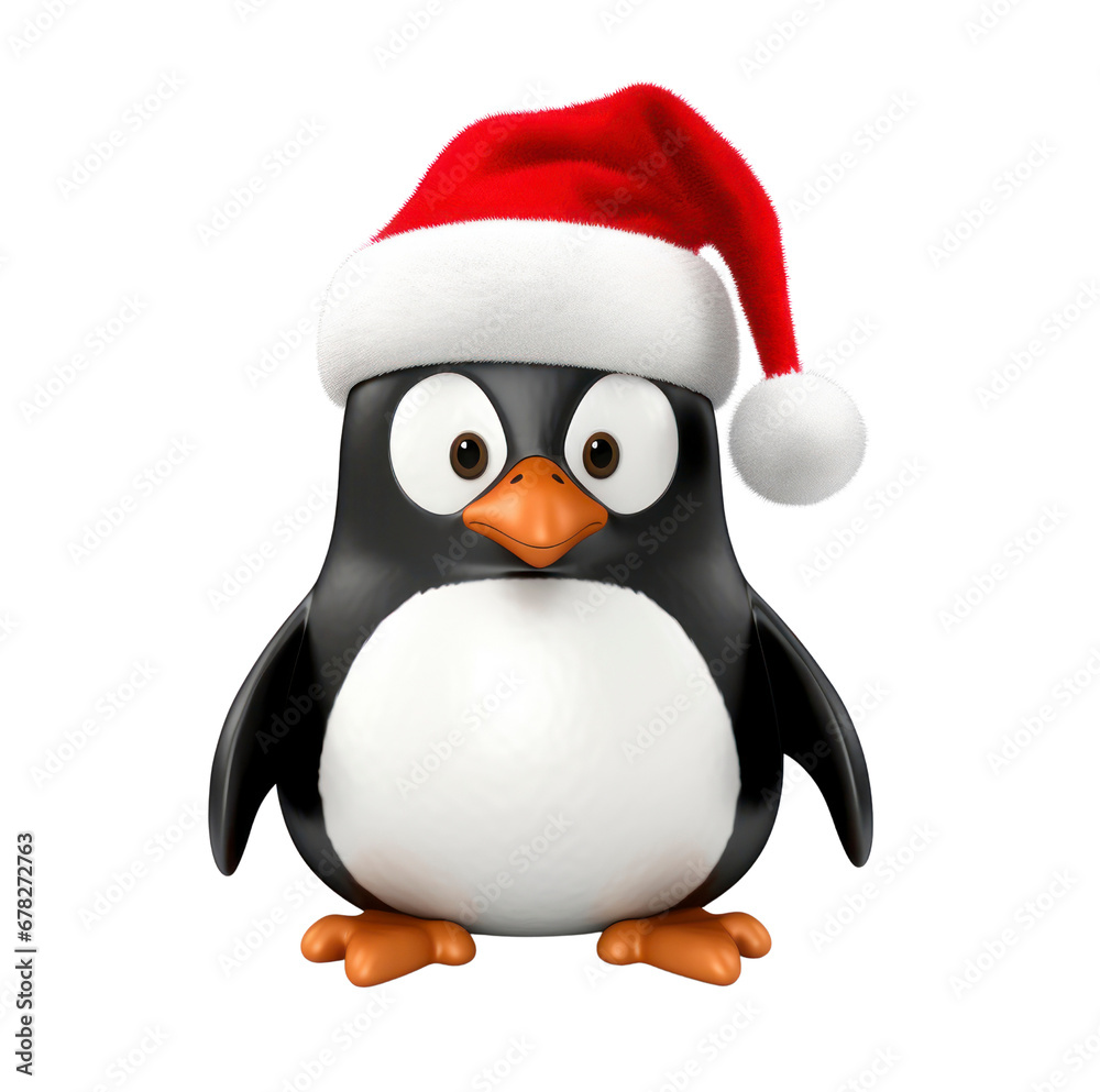 Cheerful penguin, sporting a tiny red Christmas hat.on transparent background. Cheerful penguin, sporting a tiny red Christmas hat.on transparent background.