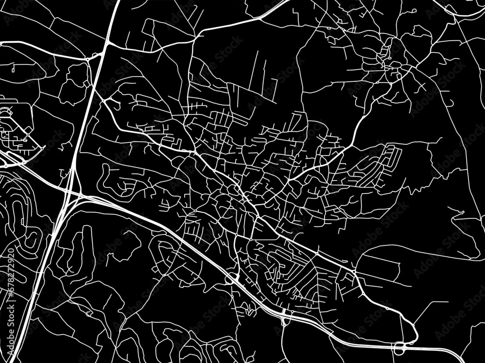Vector road map of the city of Shefar'am in Israel with white roads on a black background.