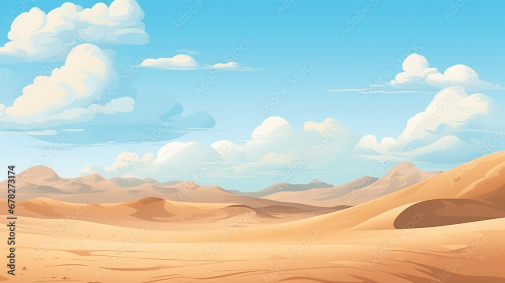 Naklejka premium A dry desert surrounded by sand dunes with a clear sky.