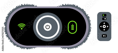 Window cleaning robot cartoon vector illustration.  Window cleaner robot with remote control.