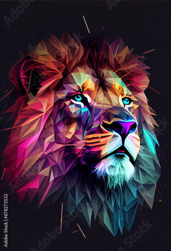 Abstract colored triangulate Lion. Ai generated