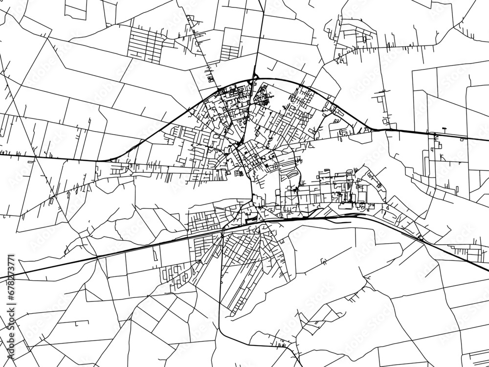 Vector road map of the city of Biala Podlaska in Poland with black roads on a white background.